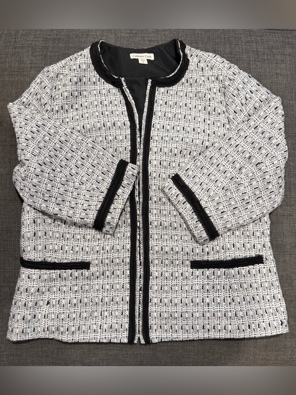 Coldwater Creek Black & White Tweed 3/4 Sleeve Jacket
